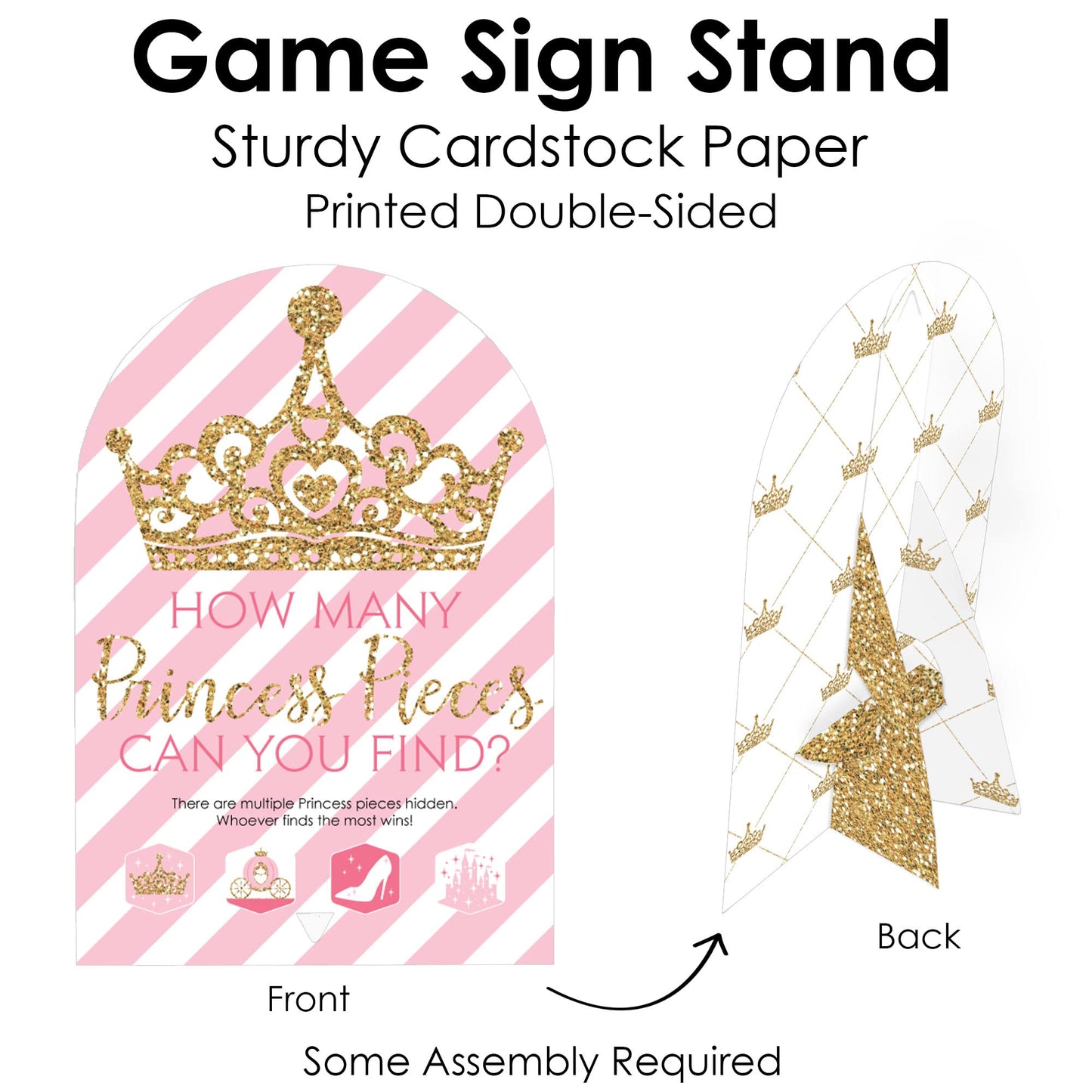 Big Dot of Happiness Little Princess Crown - Pink and Gold Princess Baby Shower or Birthday Party Scavenger Hunt - 1 Stand and 48 Game Pieces - Hide