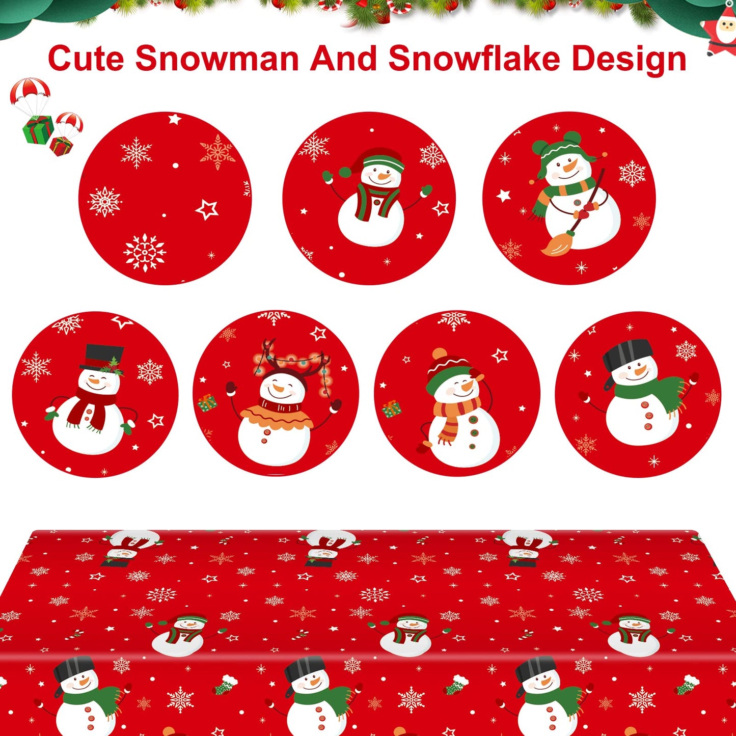 3 Pcs Christmas Tablecloth - Snowman Christmas Table cover, Disposable Plastic Rectangle Xmas Snowman Snowflakes Party Table cloths for Christma
