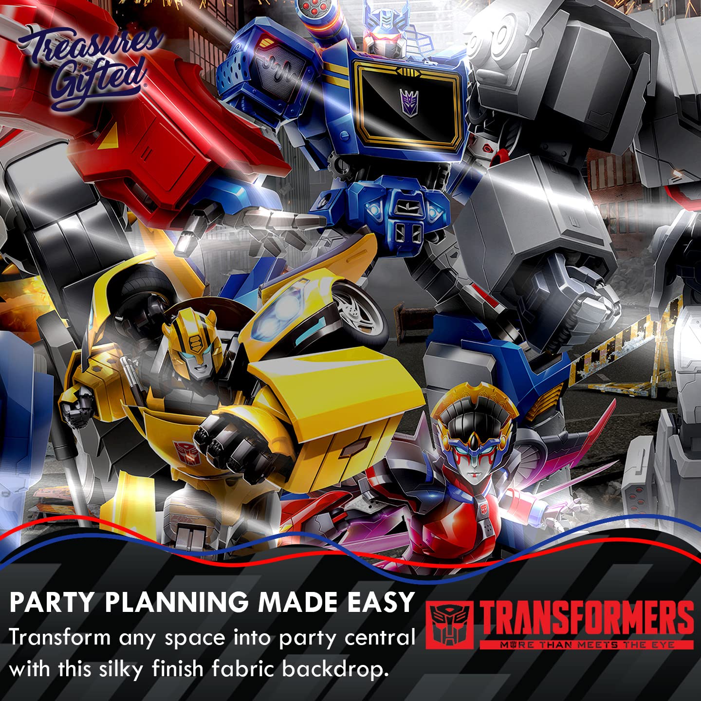 Treasures Gifted Transformers Backdrop 4.25ft Tall x 6ft Wide - Transformers Party Decorations - Transformers Birthday Banner - Transformers Party