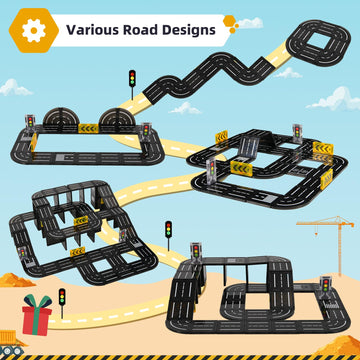 Aukit Magnetic Tiles Road Expansion Pack, Magnetic Building Blocks Construction Toys for 3+Year Old Boys Girls, Kids Toy Montessori Toys for Toddler.