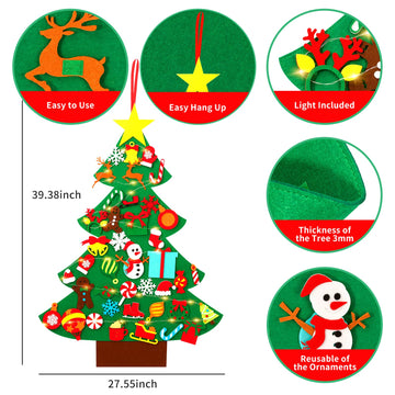Garma DIY Felt Christmas Tree Set with 41PCS Kids Wall Hanging Detachable Ornaments, Felt Christmas Craft Kits Decorations for Toddler Xmas Gifts New