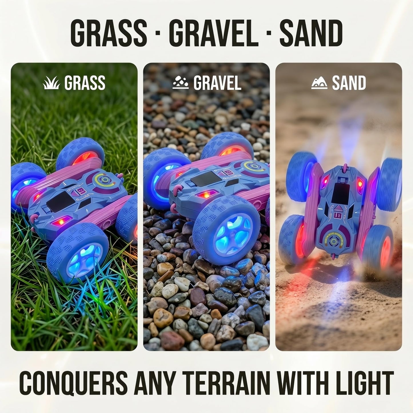 HAFASKA 2.4GHz RC Stunt Car with LED Wheels 4WD Double Sided