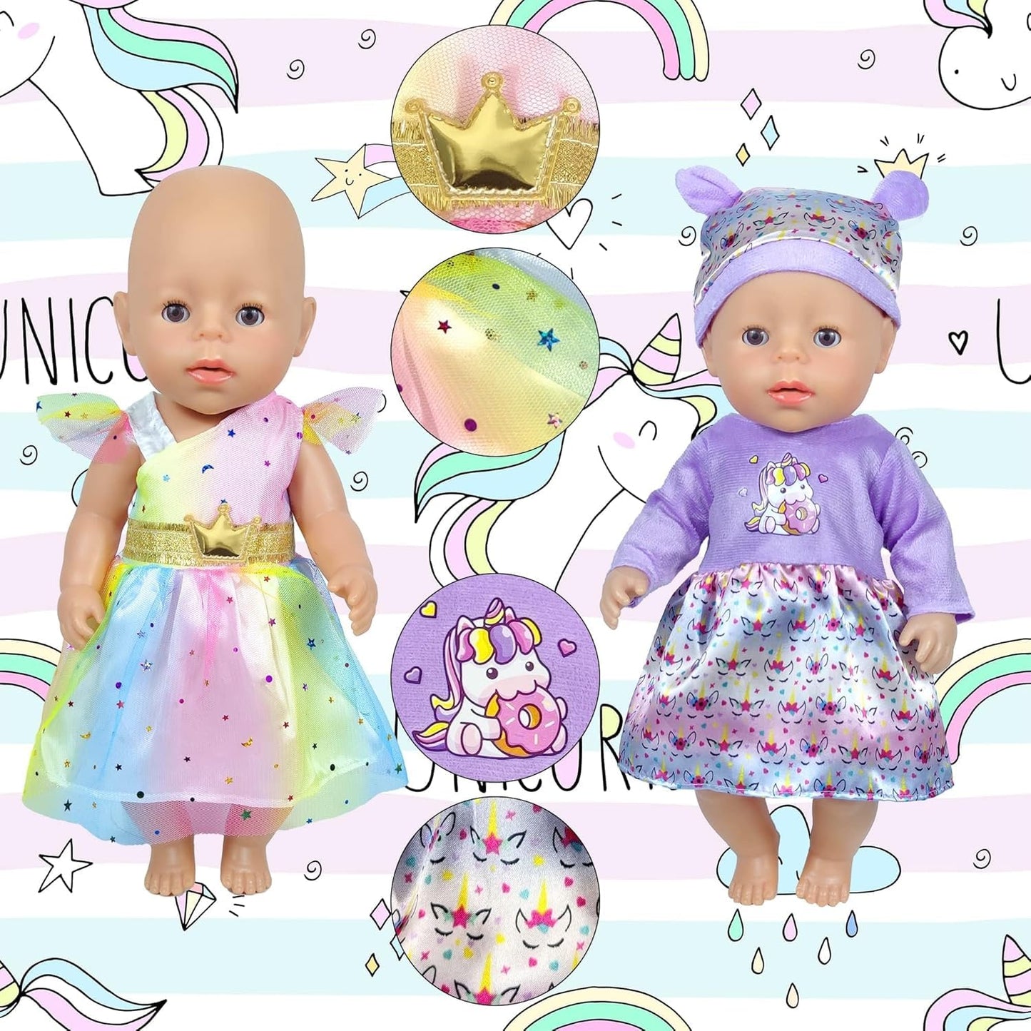 WONDOLL 12 Sets 14-16-Inch-Baby-Doll-Clothes-Outfits Dress Headbands Accessories Compatible with 43cm New Born-Baby-Doll, 15-inch-Baby-Doll?no Doll