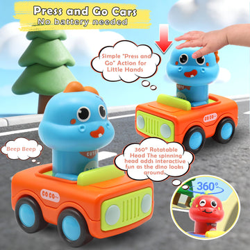 Pbooo Toy Cars for Toddlers, Press and Go Animal Cars, Baby Toy Set