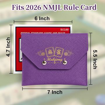 PU Leather Mahjong Card Sleeve Holder, 7x5.5 Inch Magnetic Closure?Purple?