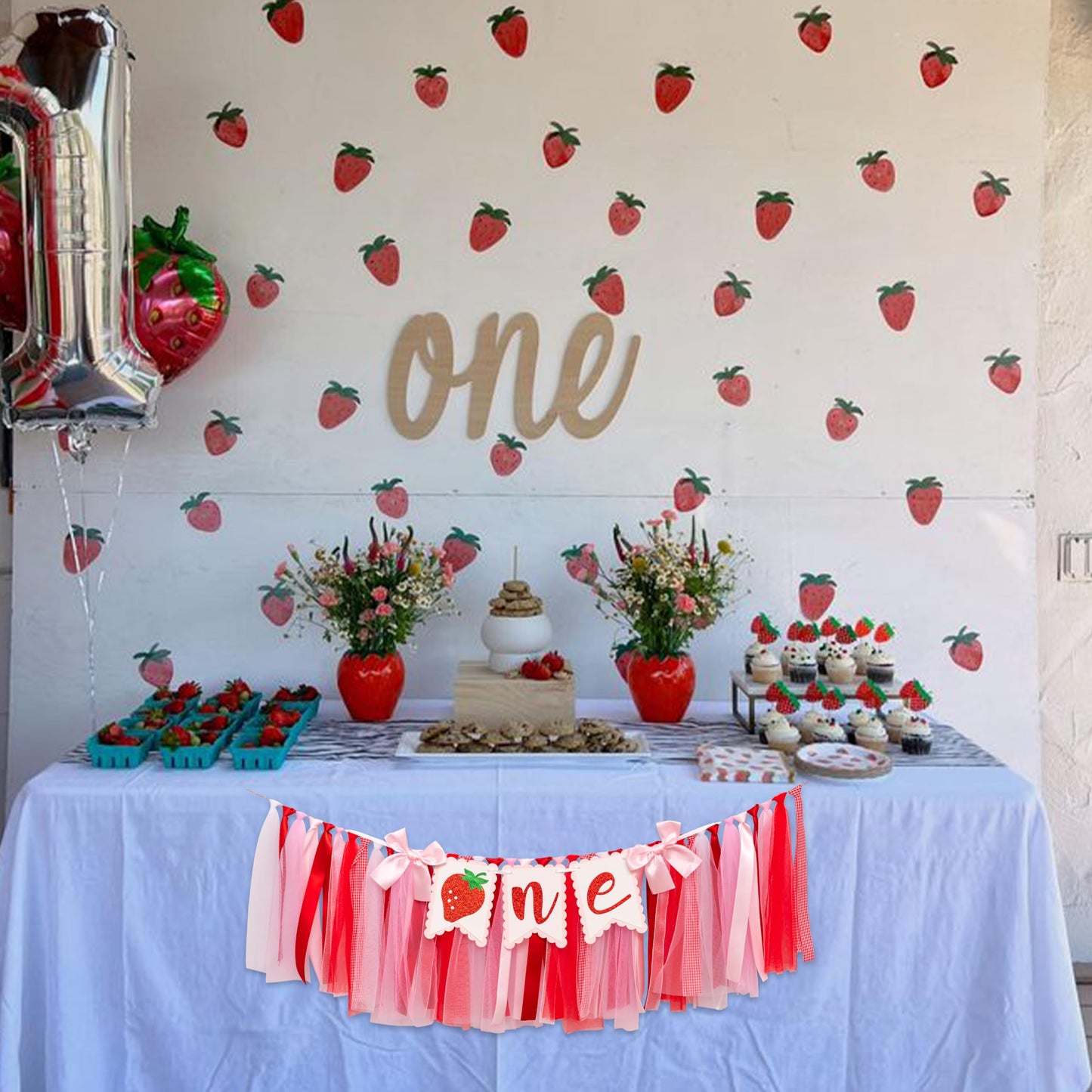 Strawberry Highchair Banner 1st Birthday