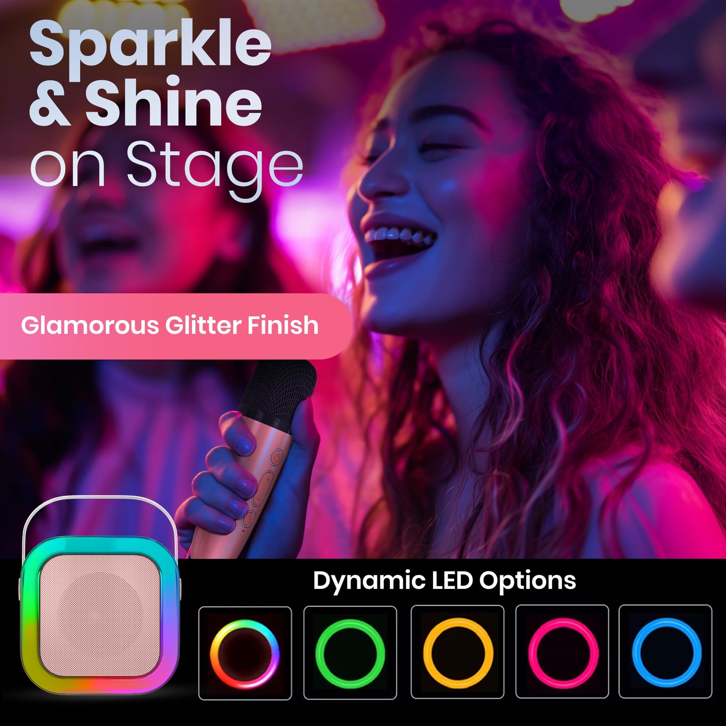 HAUSHALT Mini Karaoke Machine for Kids Adults Teen with 2 Wireless Microphones, Gifts for Girl, Toys for Girls 6-8, Small Portable Bluetooth Speaker