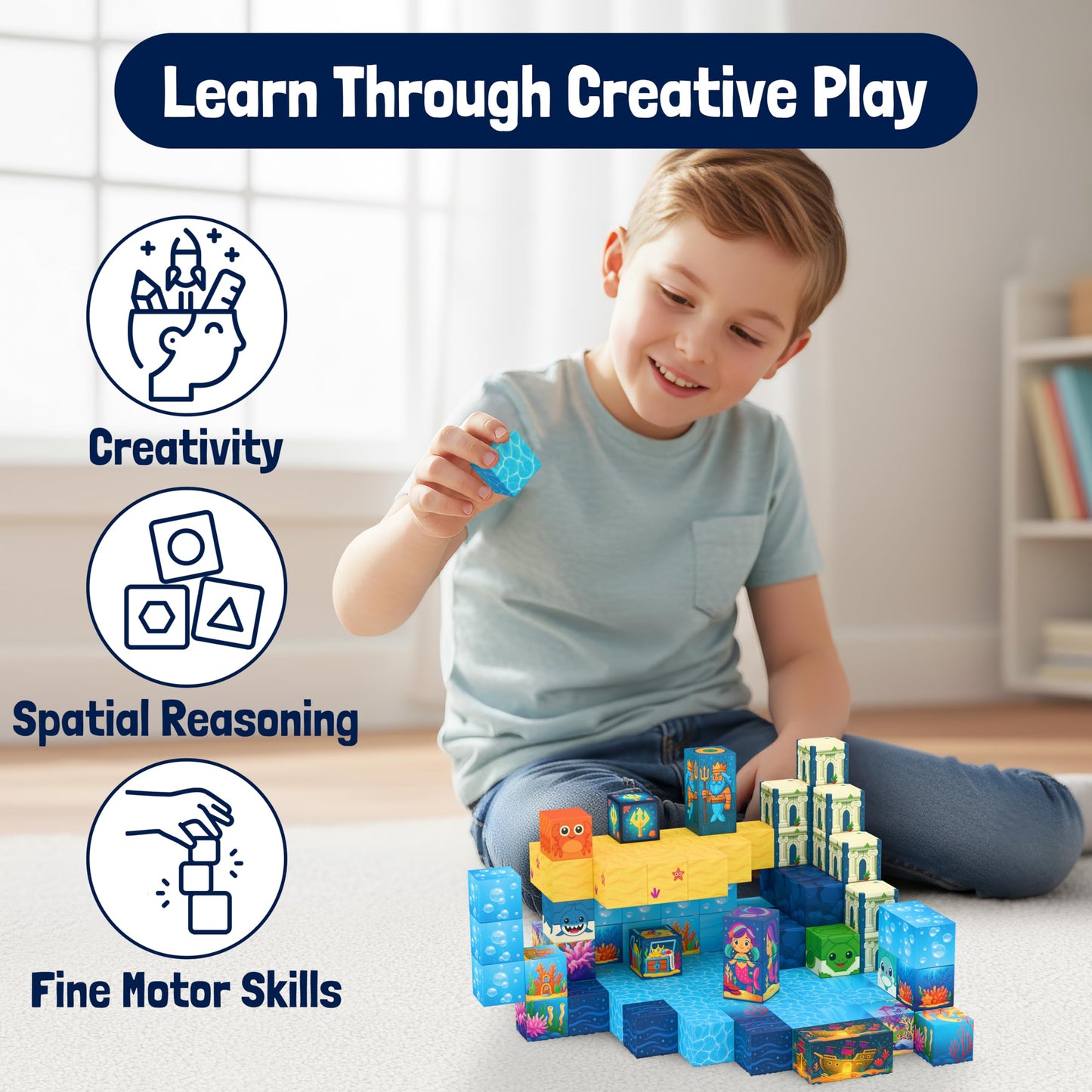 Zuvvo 120 PCS Light Up Magnetic Building Blocks for Kids - 1 Inch Magnet Cubes for Kids 3 4 5 6 7 8+, STEM Montessori Educational Toys, Sensory