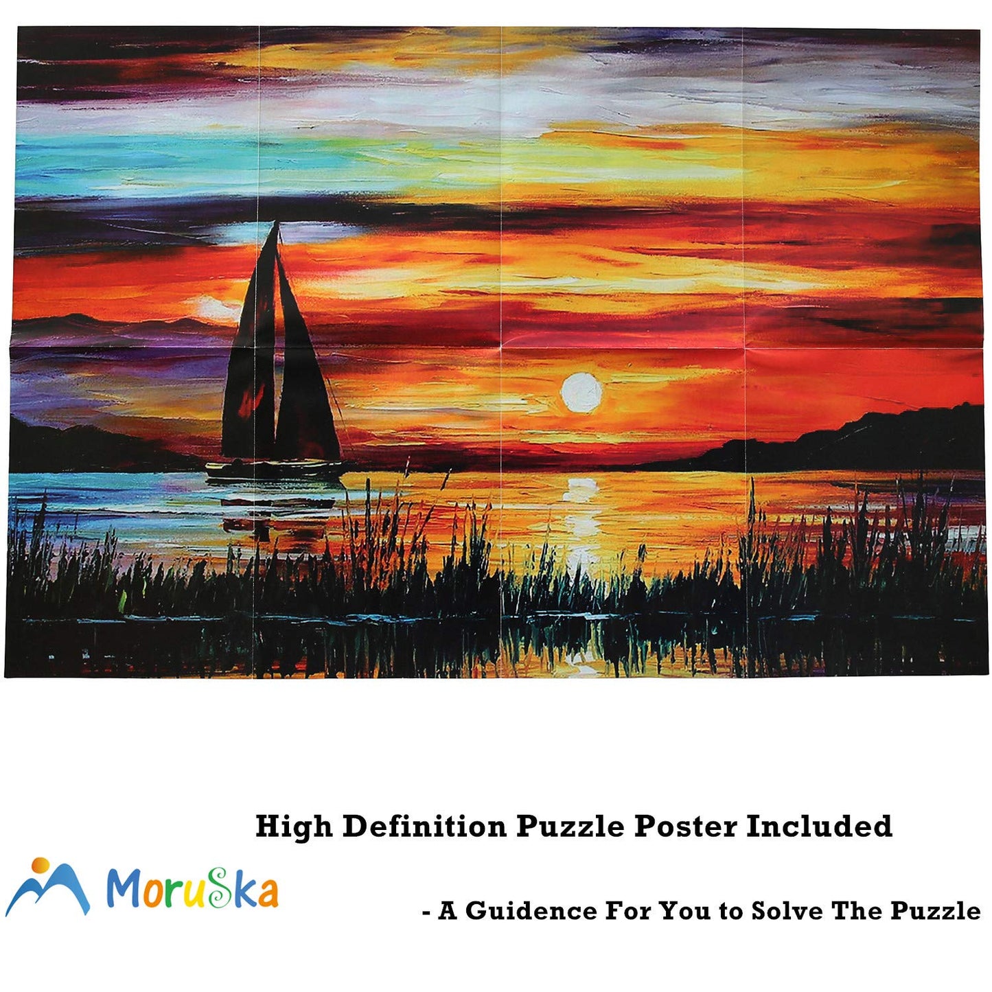 Gradient Sunset Puzzle for Adults 1000 Piece Lake Sail Boat Jigsaw Puzzle
