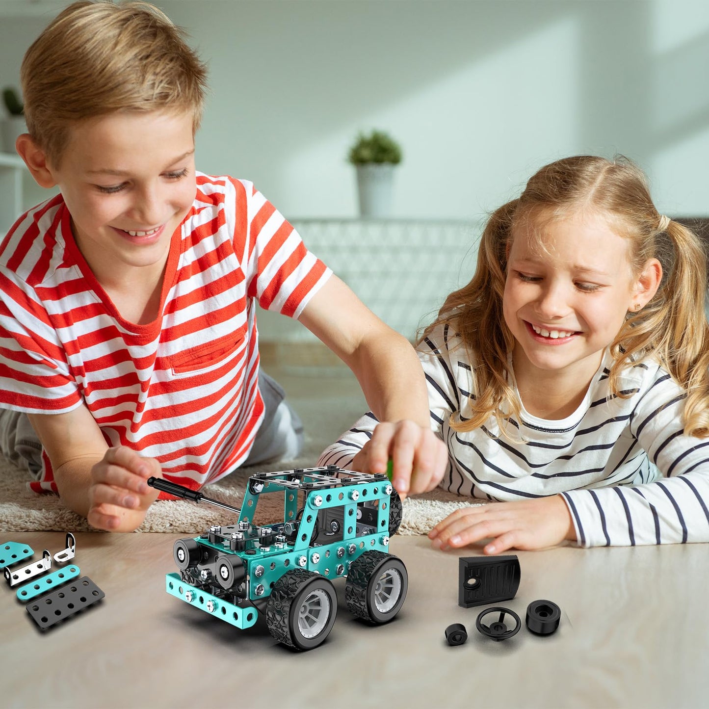 Jansfuren Car Model Building Toys STEM Erector Set for Back to School Assembly Metal Jeep, Building Car DIY Interactive Construction Toy for Kids