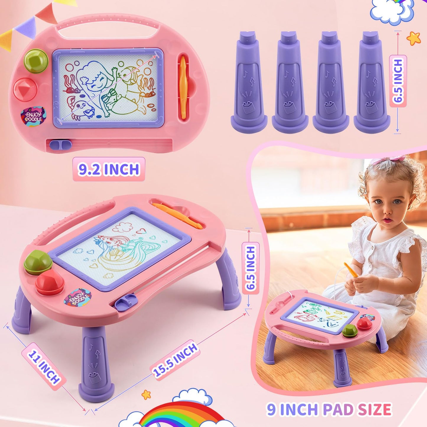 BABLOCVID Magnetic Drawing Board for Toddlers 2-3, Erasable Mess-Free Doodle Toys for 18 Months 2-3 Year Old Girls,Educational Learning Fine Motor