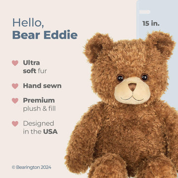Bearington Eddie Teddy Bear Stuffed Animal - 15" Soft, Cuddly, and Classic Brown Bear Plush Toy with Floppy Body - Adorable Teddy Bears for Baby Gift