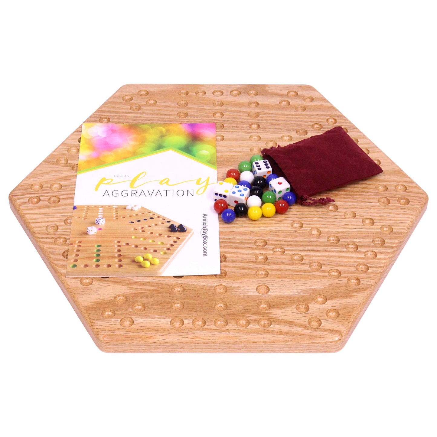 AmishToyBox.com Wooden Wahoo Marbles Game Board Set, Unpainted Holes, 16" Wide
