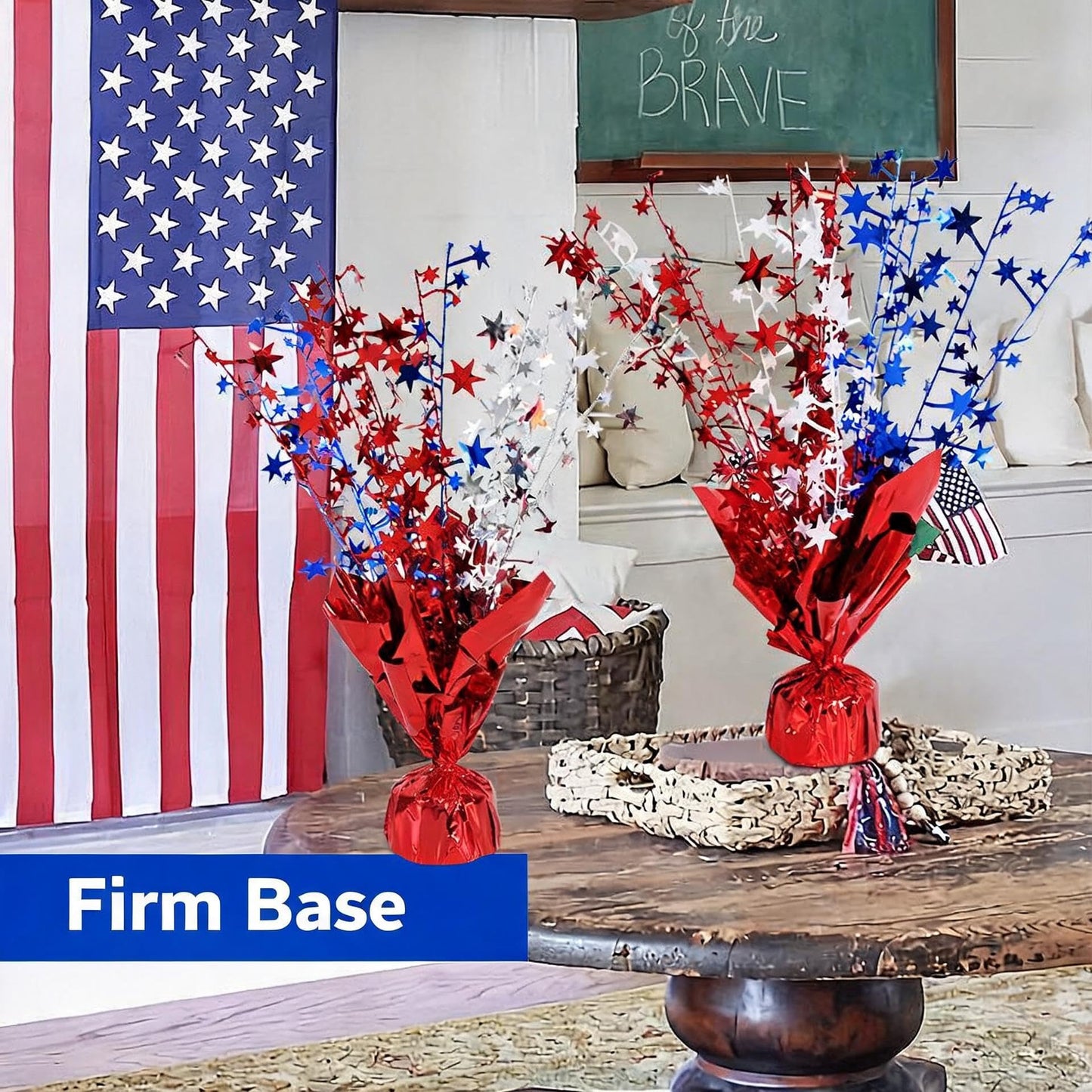 6 Pack 4th of July Table Centerpiece Decoration, Metallic Foil Spray Star Burst Patriotic Decor for 250th Anniversary Independence Day, Holiday