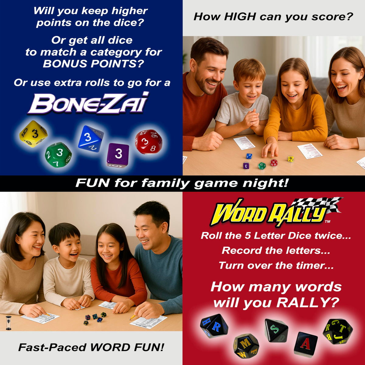 BuddyPal Games Combo Pack Bone-ZAI5 and Word Rally Family Dice Games, Ages 8 and Up