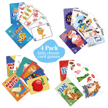 Card Games Go Fish,Old Maid,Slap Jack and Memory Match-4 Decks in 1 Pack,Classic Card Games for Kids Toddlers,Fun Kids Games for Family Party Game