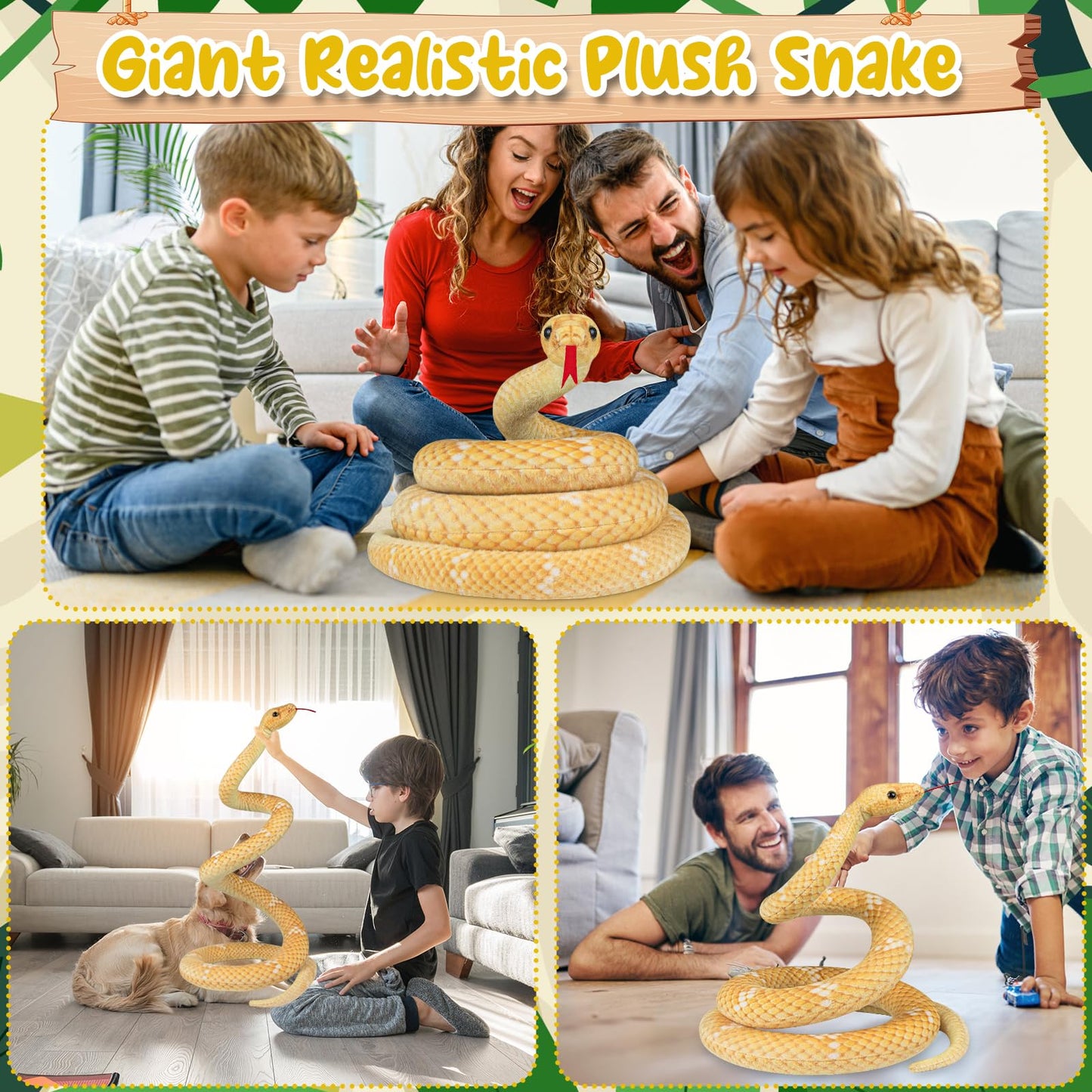 Hozzi Giant Boa Constrictor Large Stuffed Animal Snake Plush Realistic Toy 200cm / 80 Inches Lifelike Gifts for Kids Birthday Party Prank Props
