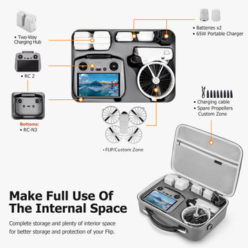 STARTRC PHOTO Flip Case for DJI Flip Fly More Combo,Portable PU Leather Shoulder Bag Can Organizes RC2/RC-N3 Remote/7 Original Batteries/Charging