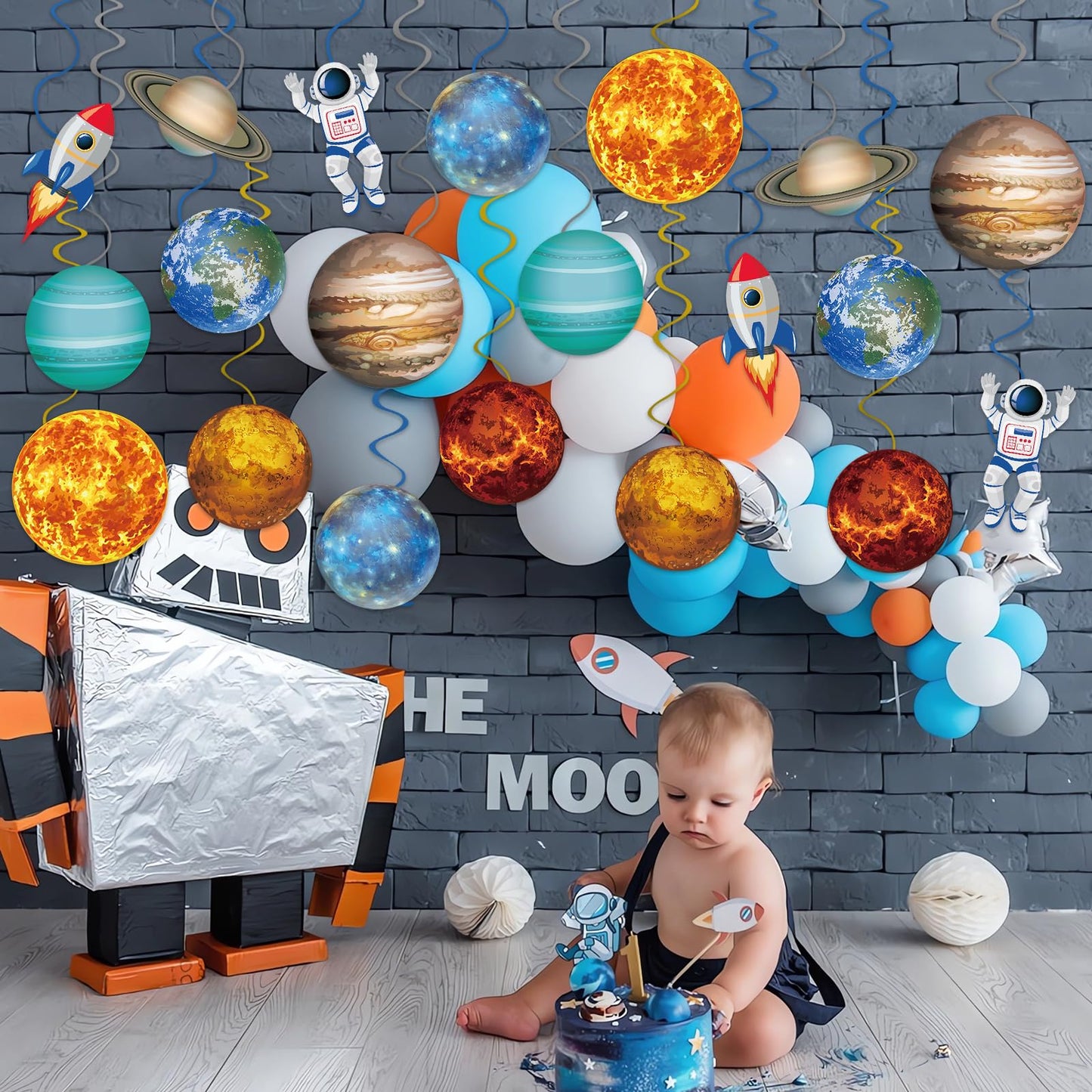 40Pcs Solar System Hanging Swirl Decorations, Outer Space Party Ceiling Hanging Swirls Space Themed Party Swirls Streamers for Space Themed Birthday