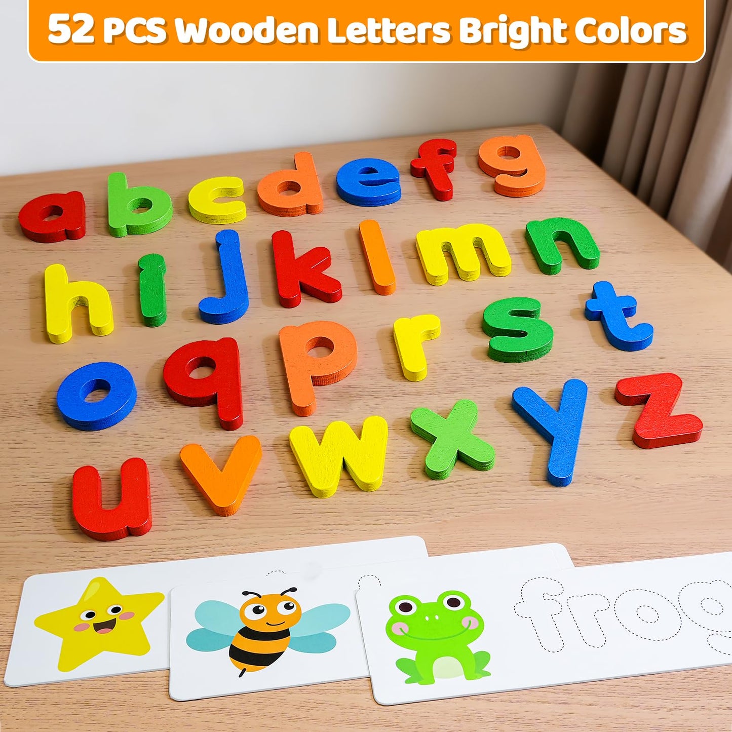 BEESTECH Alphabet ABC Learning Educational Toys for 3 4 5 Years Old Boys Girls, Wooden Puzzle Flash Cards Preschool Activity Letter Matching Games