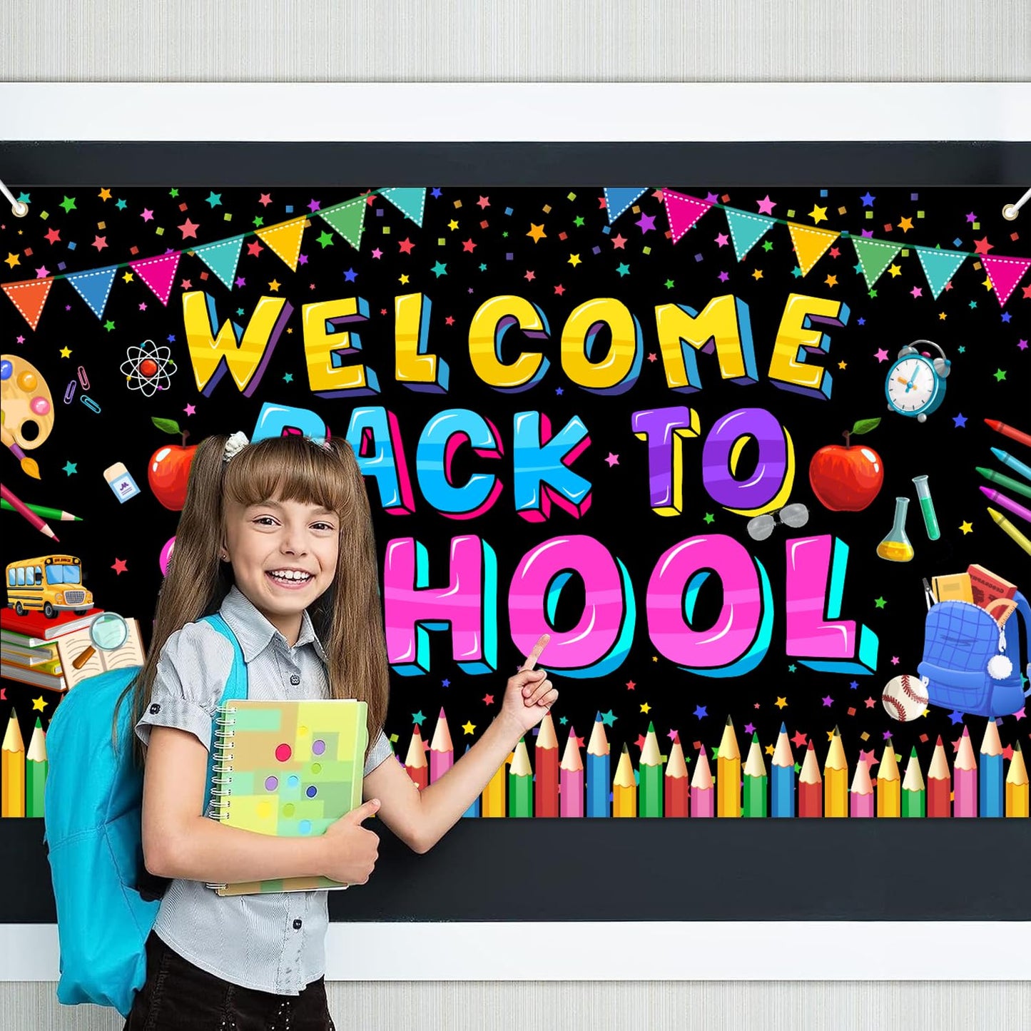 Fomoneyli Welcome Back to School Banner Backdrop, Back to School Decorations for Classroom School, First Day of School Banner Backdrop, Welcome Back