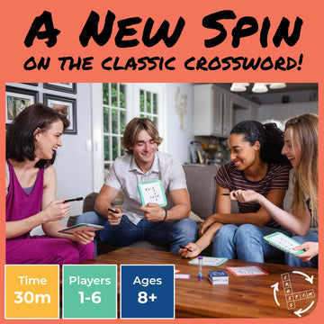 JoPat Games Cross Spin Crossword Board Game, Word Puzzle Game for 2-6 Players, 160 Cards, 10 Boards