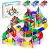 PicassoTiles 128pcs Magnetic Race Car Track Building Block Educational Toy Set Tiles Magnet Playset 3 LED Car STEM Learning Construction Kit Fine