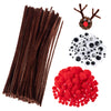 Whaline 350 Pcs Christmas Pipe Cleaners Set Including 100 Pcs Brown Craft Chenille Stems, 100 Pcs Multi Sized Wiggle Googly Eyes and 150 Pcs Pompoms