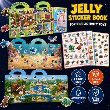 CUTESORA Large Reusable Jelly Sticker Books for Boys 4-8, Kids 3-6, 3 Sets