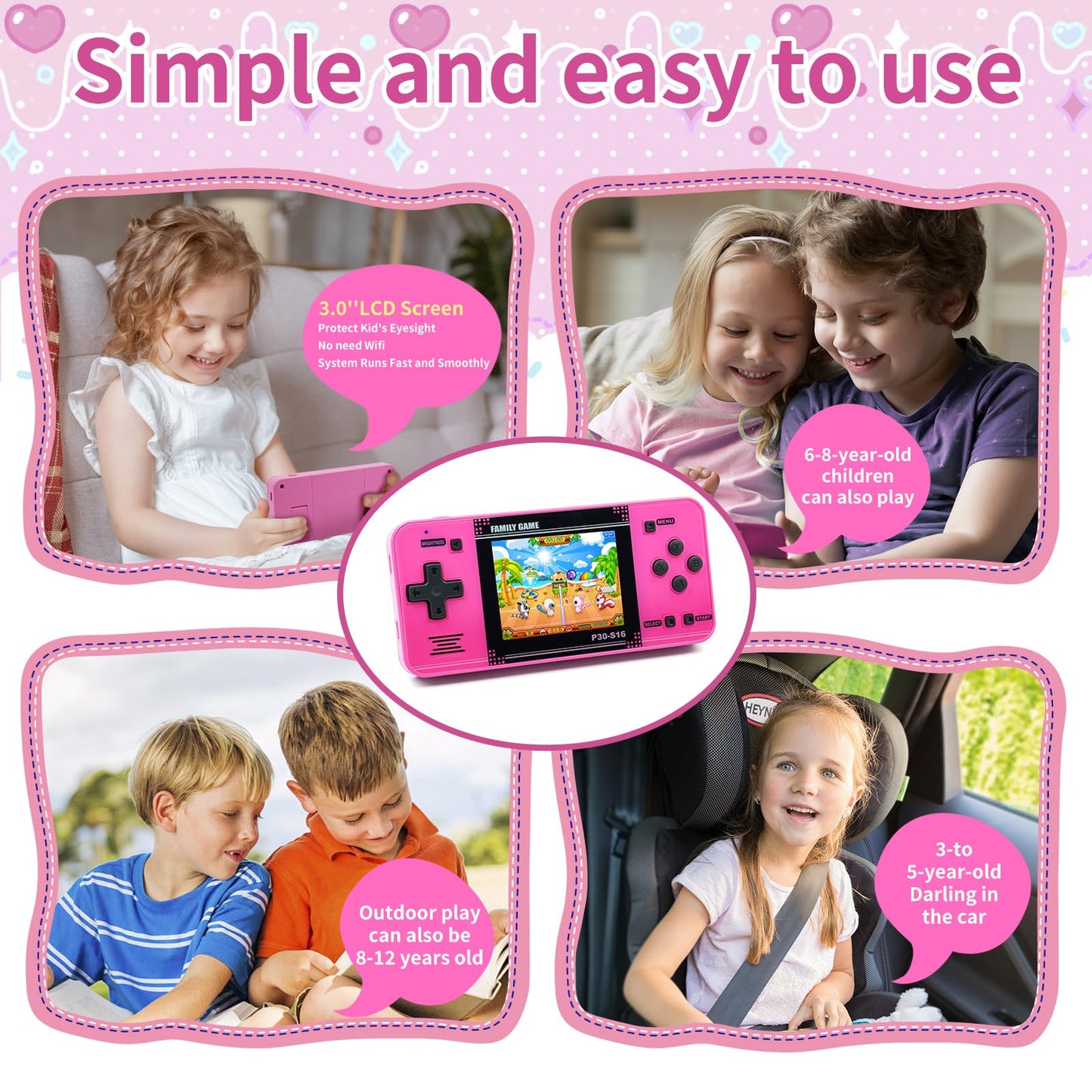 Handheld Game for Kids -Preloaded 220 Retro Video Games, Portable Gaming Player with Rechargeable Battery 3.0" LCD Screen, Mini Arcade Electronic Toy