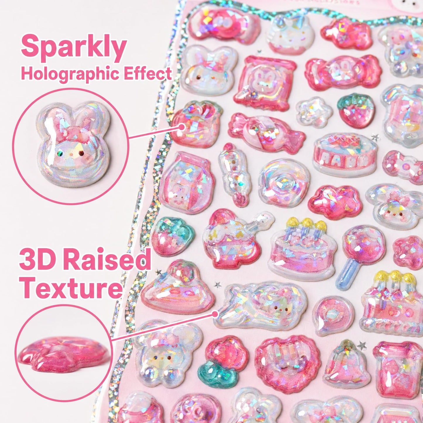 SHANGRLA Kawaii 3D Cute Puffy Stickers for Adults Teens, Small Sparkly Resin Animal Sticker for Phone Case Digital Camera Decor, Scrapbook Supplies,6