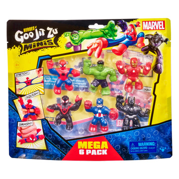Heroes of Goo Jit Zu Marvel Mega Mini 6 Pack - Superhero Toys, Squishy, Stretchy, Gooey Mini Heroes - Ironman, Spider-Man, Captain America, Miles