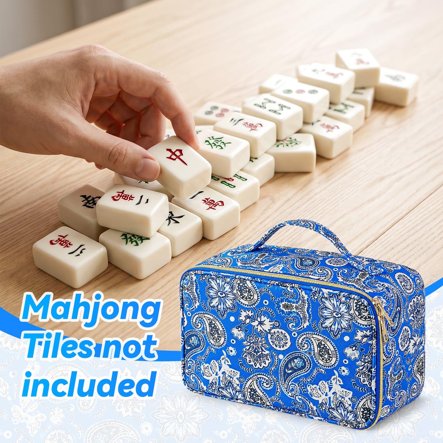 apinud Mahjong Tiles Bag with Zipper and Handle, for 1.2" (30mm) Standard Size American Mah Jong Tiles,Thickened Carrying Storage Pouch Inner Pocket