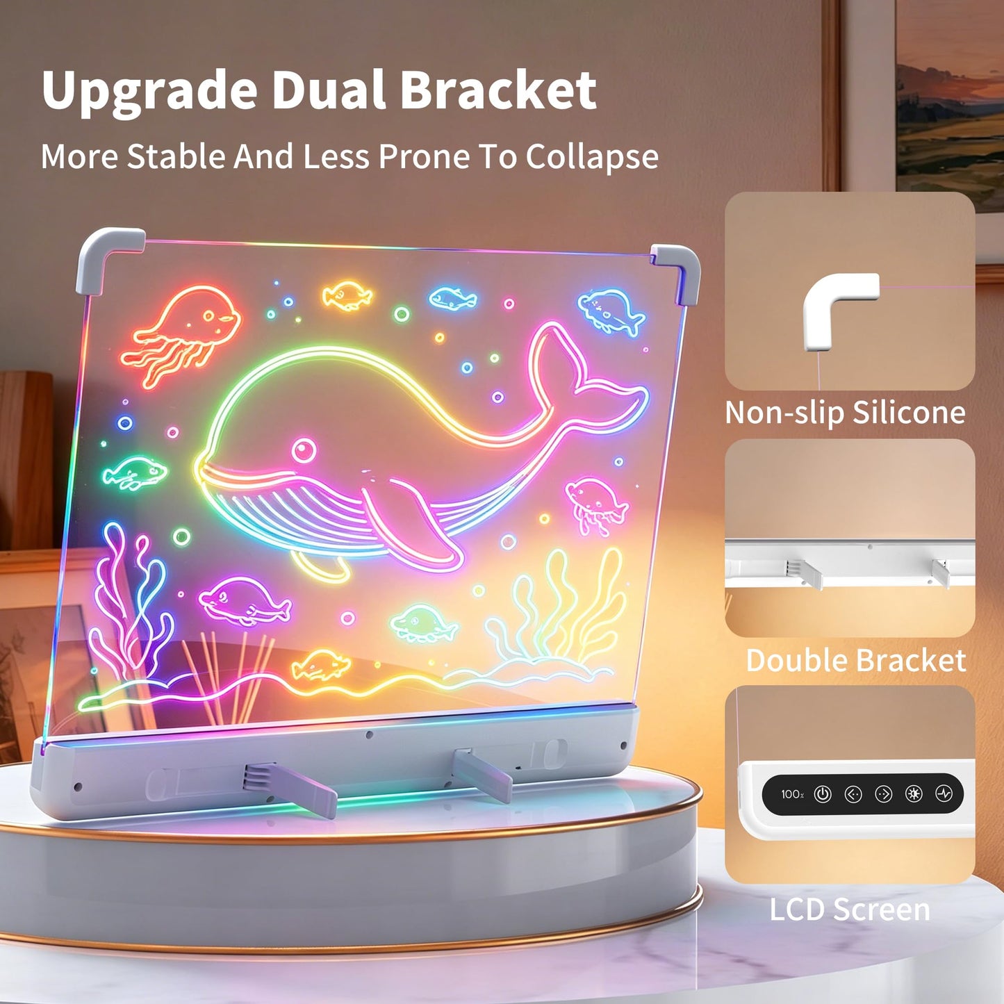 Kjlwb 16 Inch Rechargeable LED Glow Drawing Board for Kids, White Stand