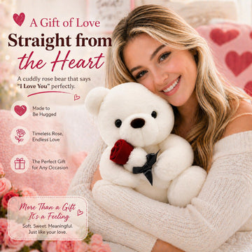 GailiMaiYa Teddy Bear Plush Stuffed Animal Teddy Bear with Rose,Cute Sweet Bear Great Gift for Your Loved One,Girlfriend Kids Birthday, Valentine