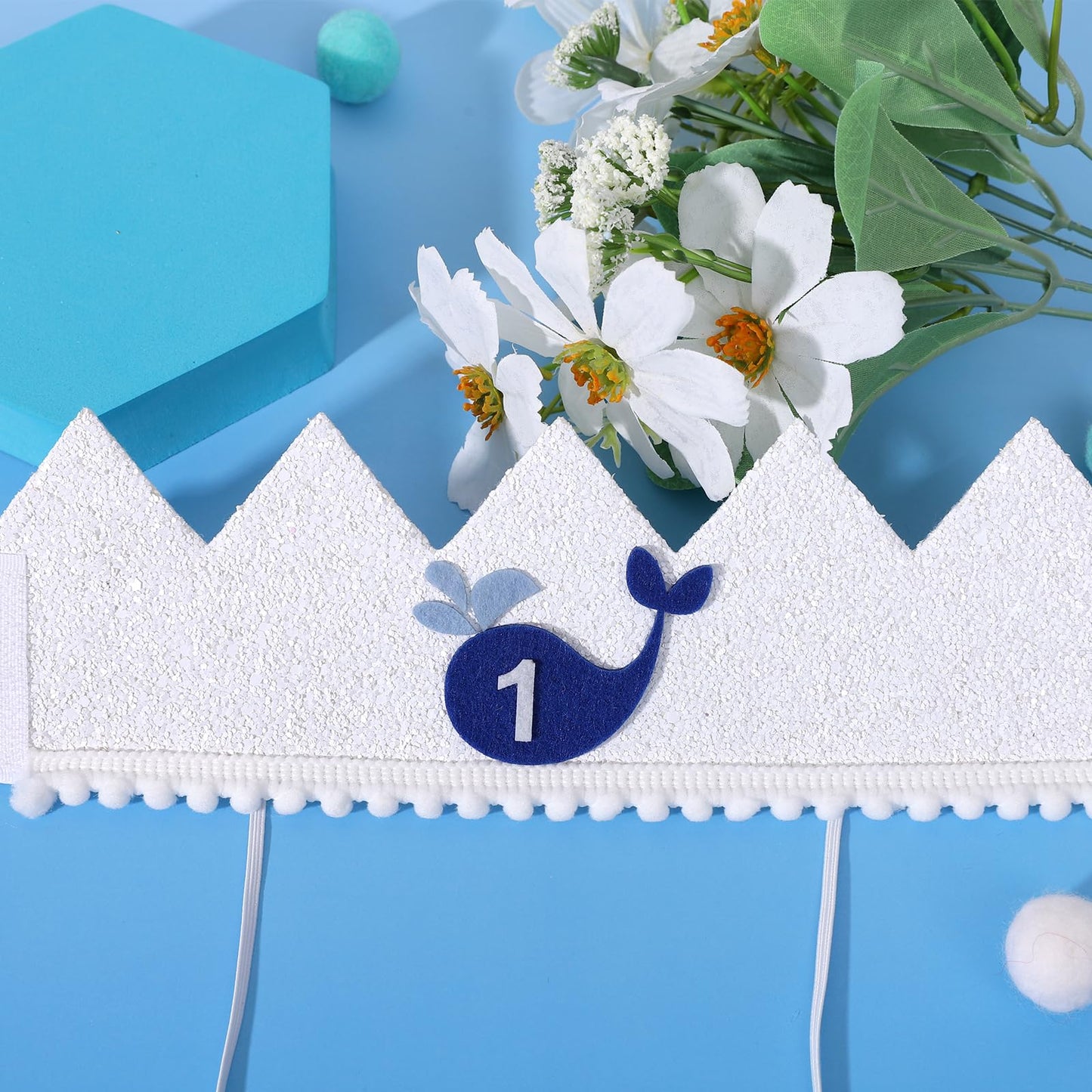 YOUAME Whale 1st Birthday Crown - Ocean Themed 1st Party Decorations,Blue Whale First Bday Hat,The Big One Birthday Crown Outfit, Ocean Animals Party