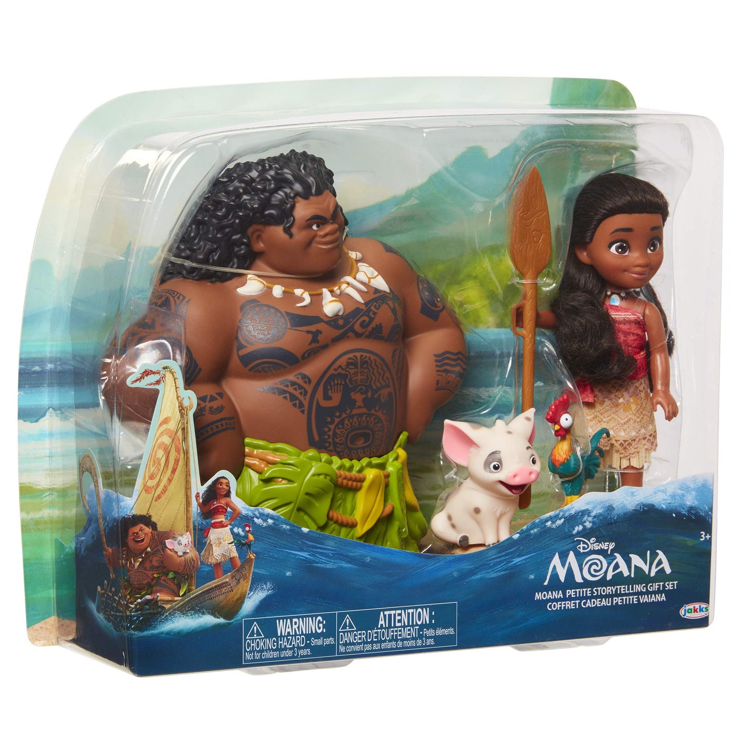 Moana Disney Doll with Maui Demigod Doll Figure, 4 Piece Little Petite Story Telling Gift Set for Girls Ages 3 and Up