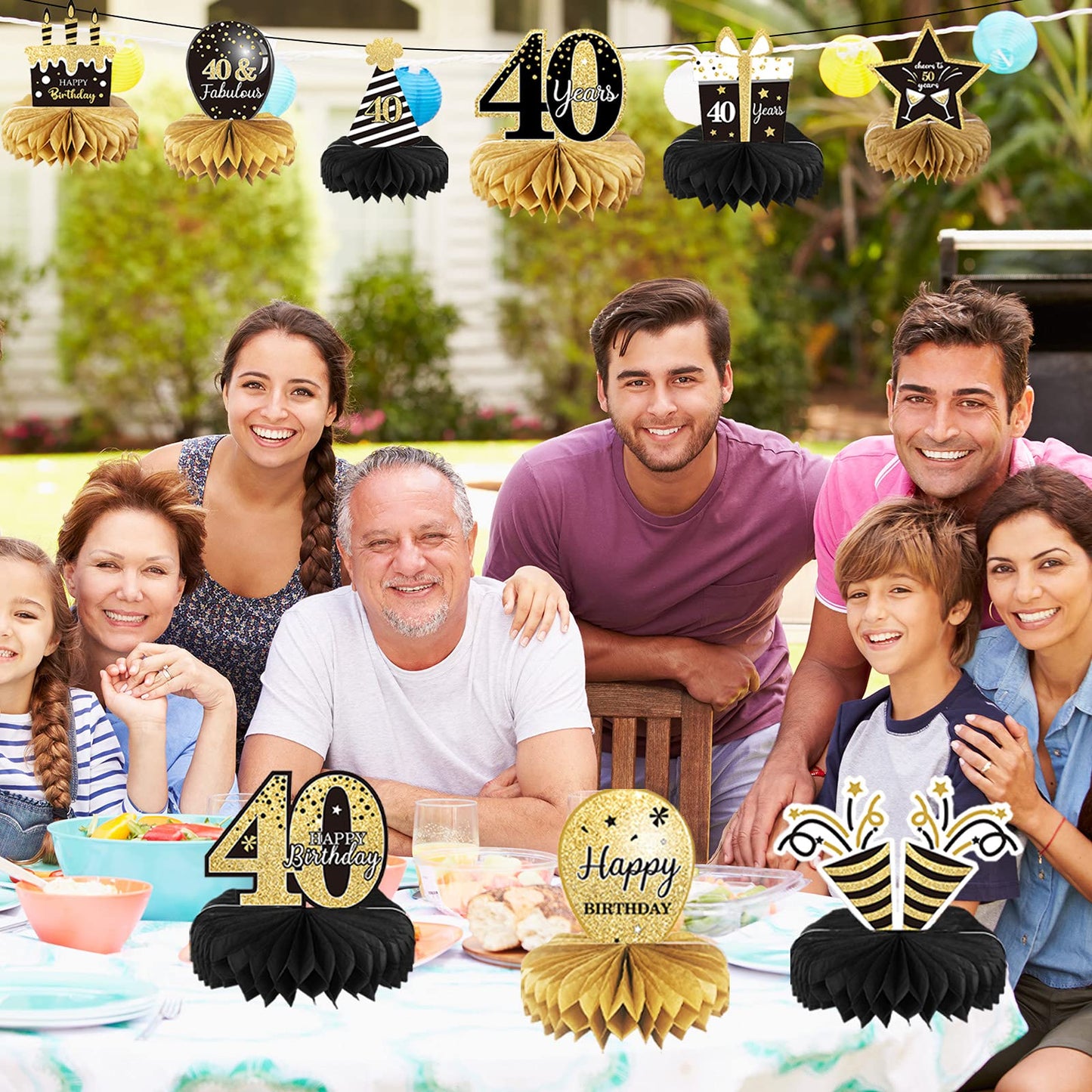 9 Pieces 40th Birthday Decoration 40 th Birthday Centerpieces for Tables Decorations Cheers to 40 Years Honeycomb Table Topper for Men and Women Forty