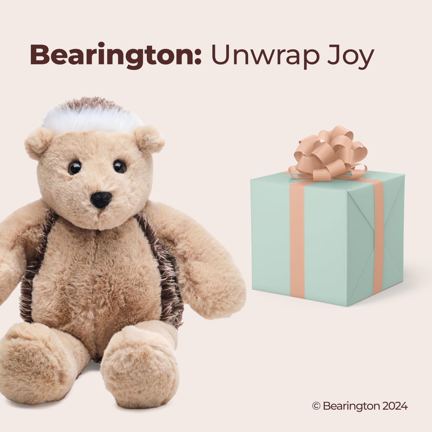 Bearington Hedgehog Stuffed Animal: Tan and Brown Ultra-Plush Faux-Fur, Premium Fill, Hand-Sewn Details; Perfect Birthday for Nature Fans and Kids