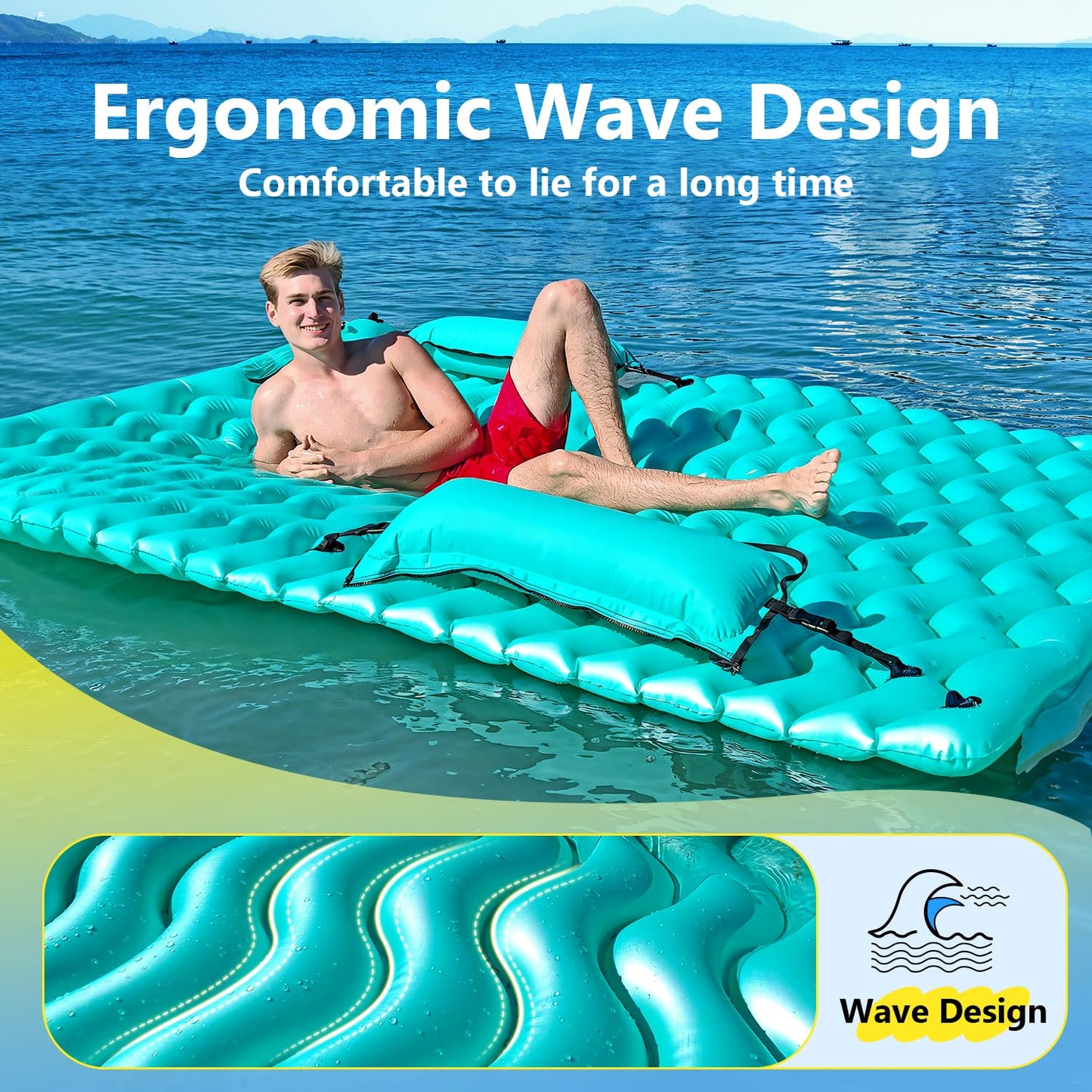 Sunrio 2025 Upgrade 102''*72'' Giant Inflatable Floating Mat-Pool Float Lake Floats for Adults with Pool Hammock Pool Mats for Floating Swimming Pool