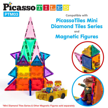 PicassoTiles Mini Magnetic Tiles Expansion Car Truck and Figures Play Set, Kids Building Magnet Bricks STEM & Learning Toys, Magnetic Add-ons, Car
