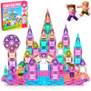 Mini Magnetic Tiles with 2 Little Action People, Light Up Travel Tiles with Magnetic Action Figures for Princess Castle, Micro Magnet Portable Toys