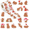 DSjuedui Romantic Capy Sticker Rolls - 2000Pcs Cute Capy with Hearts Self Adhesive Stickers for Kids, Kawaii Cartoon Animals Waterproof Decals