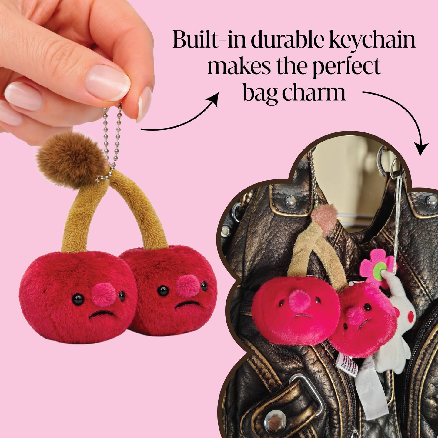 the royal wreaths Plush Fruit with Cute Face, Kawaii Fruit Keychain for Bags, Kids Accessories, Gifts, Stuffed Toy Charm (Cherries)