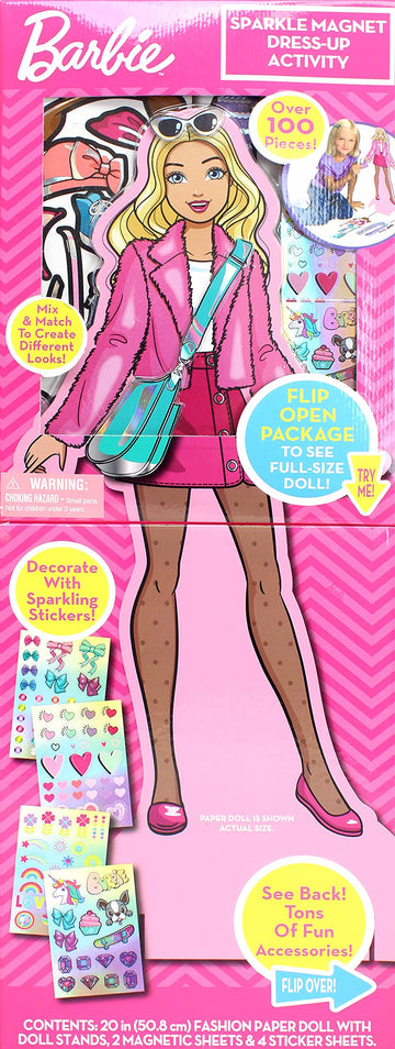Barbie Sparkle Magnetic Activity Set - 20? Magnetic Dress-Up Doll with Mix-and-Match Outfits & Sparkle Stickers, Creative Play for Kids