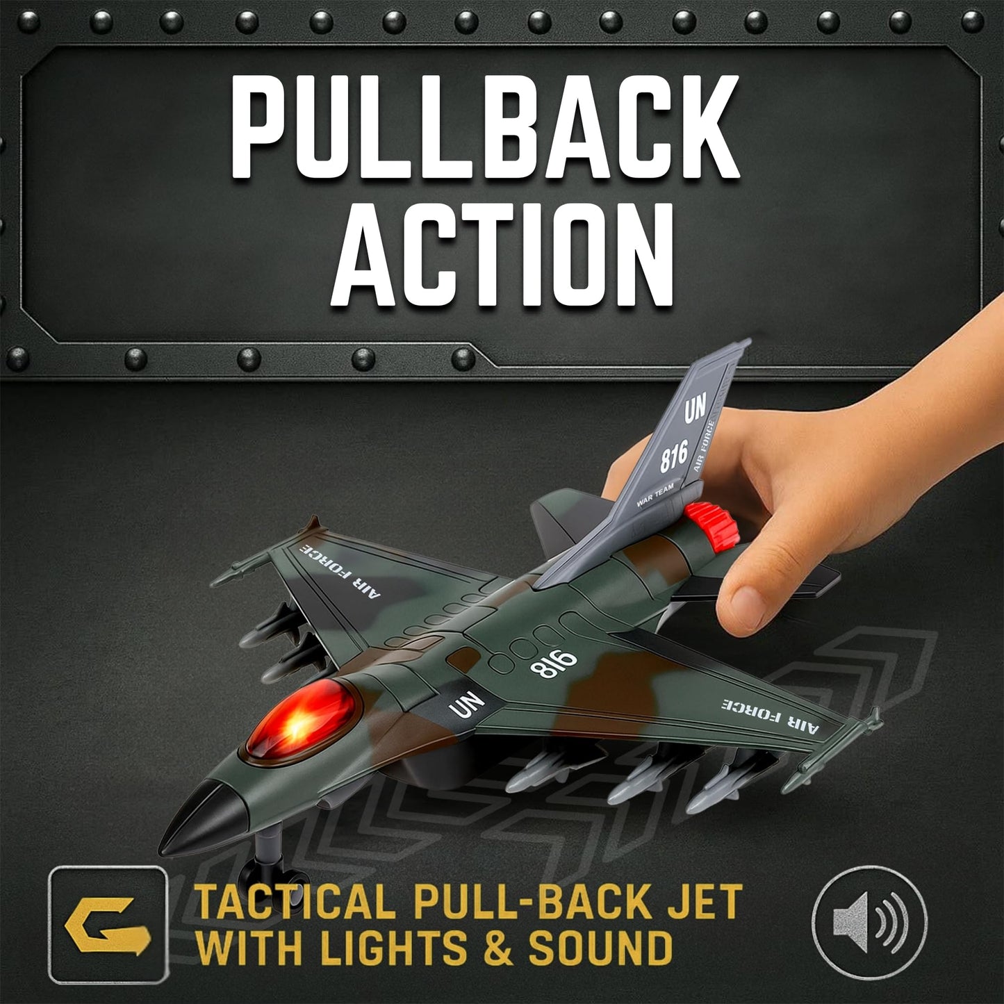 Diecast Fighter Jet Toy Military Falcon Replica Model - 1:400 Scale Airplane Pullback Metal Alloy Aircraft Vehicle with Flashing Lights and Sound