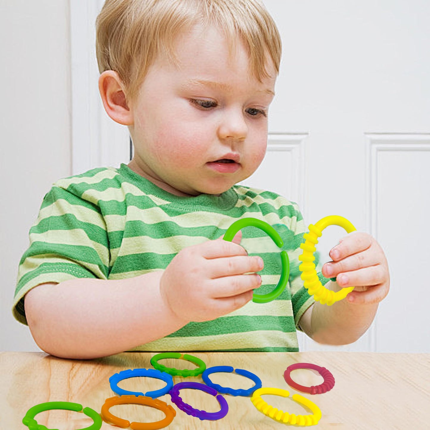 KUTOI Baby Rings Toy Links - 24 Pcs Colorful Teething Rings, Car Seat Toy Plastic Chain Links for Infants, Engaging car seat Toys, Hanging Baby Toys
