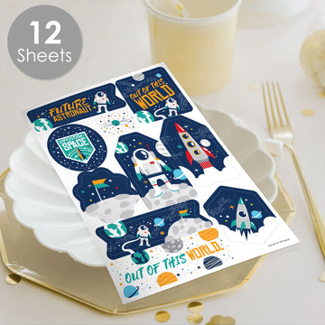 Big Dot of Happiness Blast Off to Outer Space - Rocket Ship Baby Shower or Birthday Party Favor Sticker Set - 12 Sheets - 120 Stickers