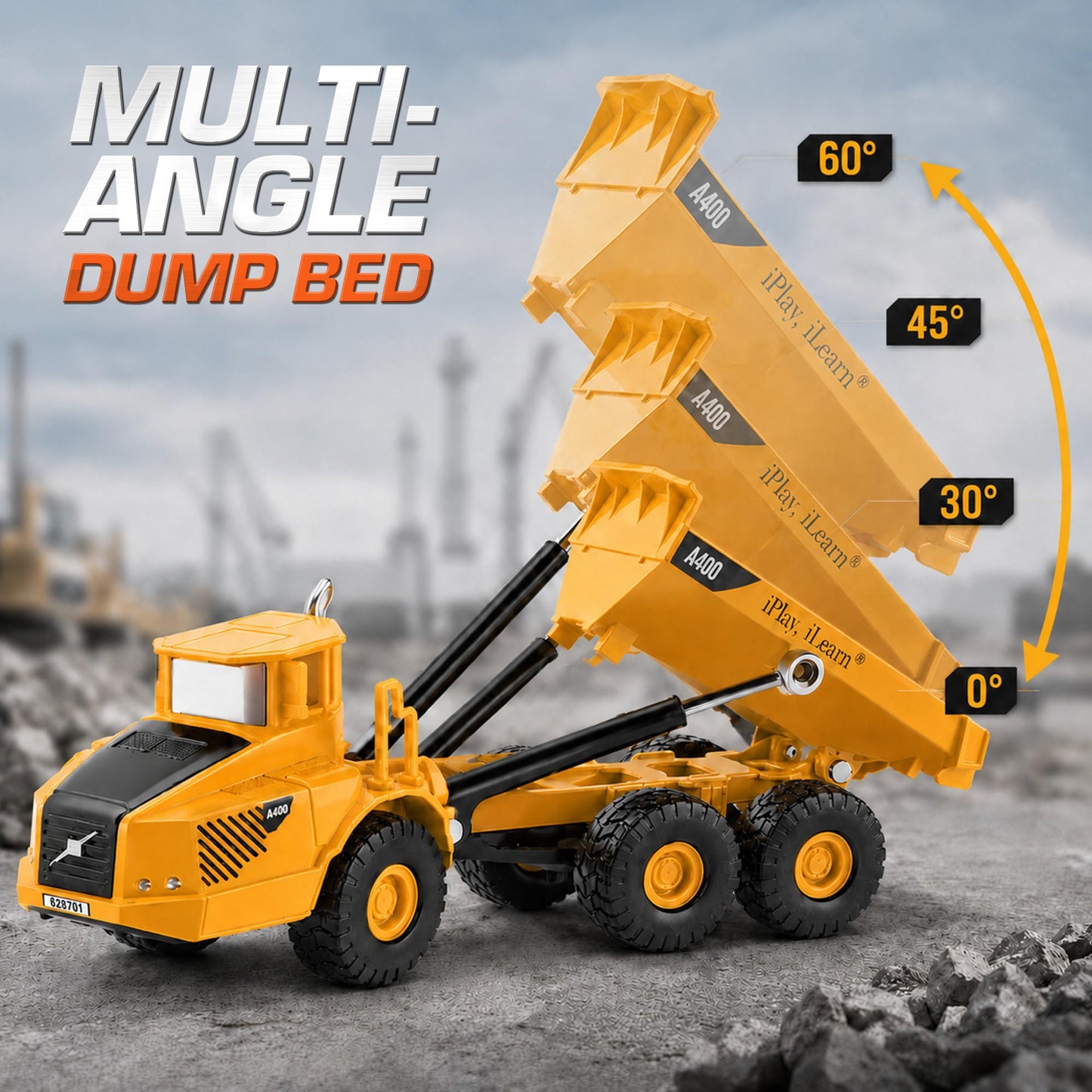 iPlay, iLearn Heavy Duty Construction Site Playset, Metal Dump Truck, Excavator Digger Backhoe, Tractor Bulldozer Diecast Vehicle, Outdoor Sandbox Car