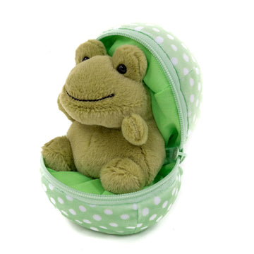 Plushland Plush Stuffed Animal 6 Inches Surprise Zip Up Egg Hideaway Spring Inspired Gift for Girls and Boys Birthday Mother's Day (Frog)